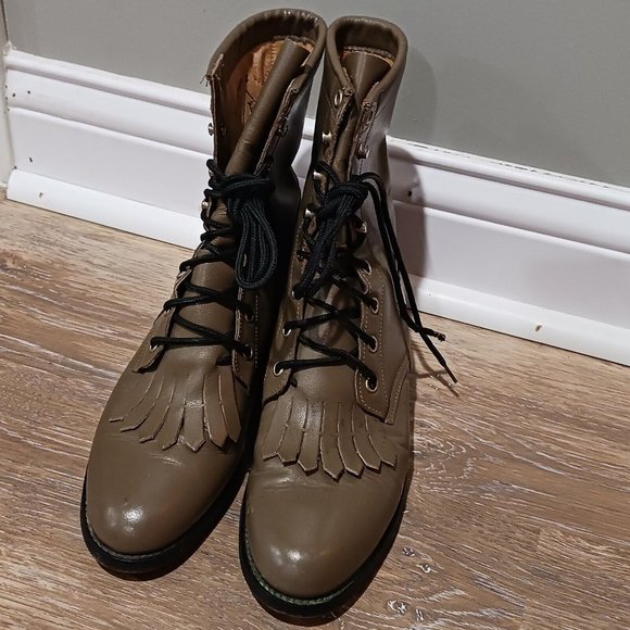 Justin Boots Kiltie Roper Combat Western Leather Lace-up Boots Tan Wmns Sz 6.5 C - Picture 2 of 6